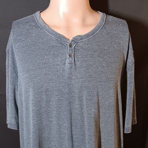 LUCKY BRAND MENS HENLEY T-SHIRT - XXL - BLUE HEATHER